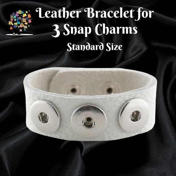Dragonfly Spirit Designs Jewelry - Snap Charm Bracelet White Leather Soft Textured Bracelet - 22 cm (Small)